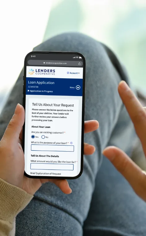 Borrower completing a Lenders Cooperative loan application on a phone